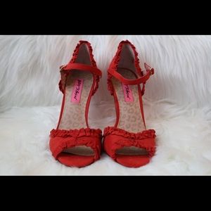 Betsey Johnson Ballad Ruffle Heels- Red Suede